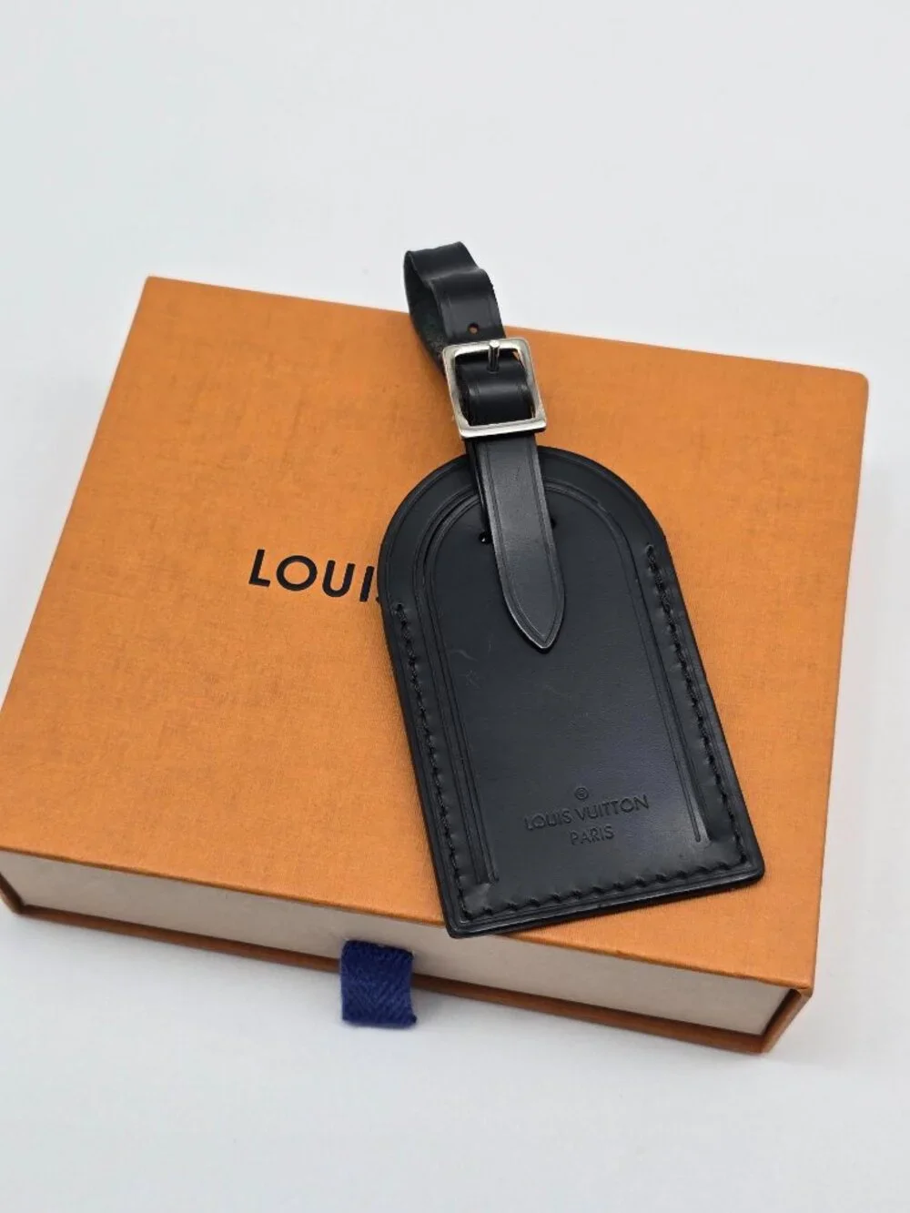 Authentic Louis Vuitton Black Luggage Tag Silver Hardware LV Box